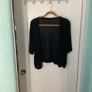 Black Sheer Open-Front Cardigan – Lightweight Layering Piece, Size XL